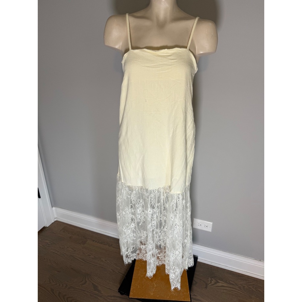 Petal + Pup Womens Lace Hem Midi Dress Yellow Linen Blend US L - Picture 1 of 8